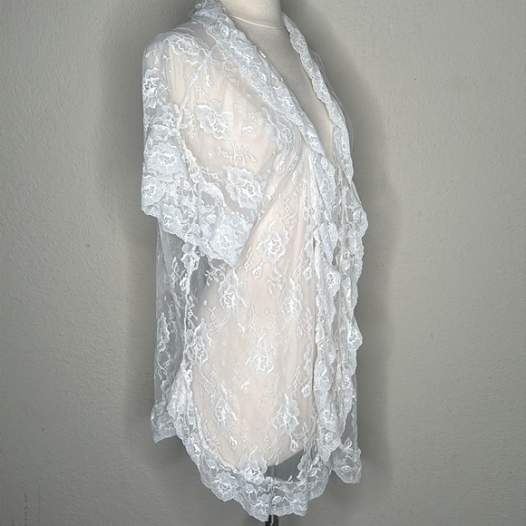 VTG Sabrina Intimates Lace Ruffle Short Robe Ivory One Size - Picture 3 of 16
